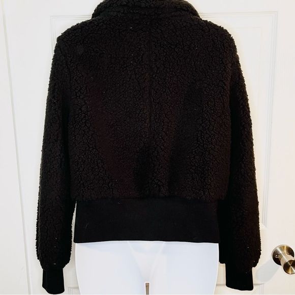 Black Sherpa Button Down Bomber Jacket- HYFVE - Picture 5 of 12